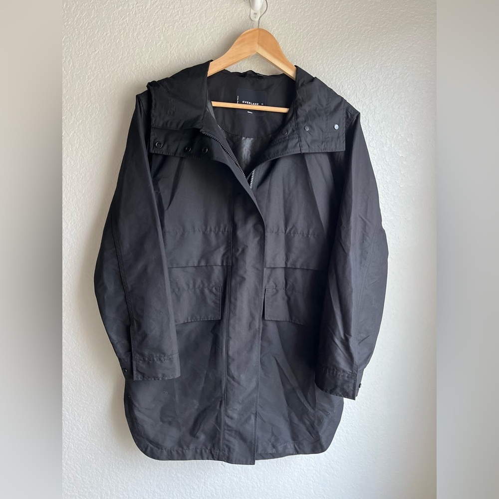 Everlane Black Hooded Lightweight Raincoat